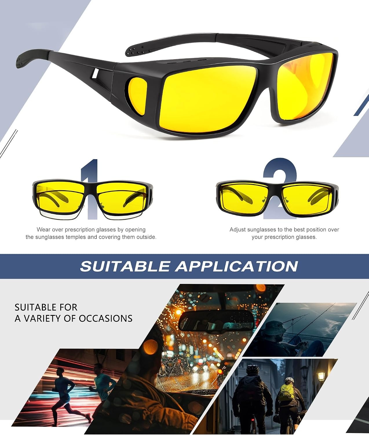 image:imageKALIYADI NightVisionGlasses FitOverGlasses WrapAround Glasses Anti Glare Night Driving Glasses for men women HD LensMatte BlackNight Vision Matte BlackNight Vision Matte BlackNight Vision