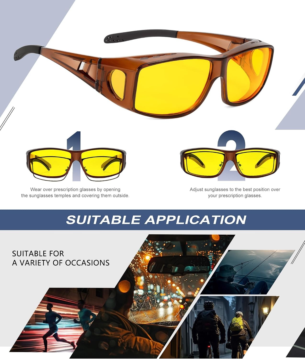 image:imageKALIYADI NightVisionGlasses FitOverGlasses WrapAround Glasses Anti Glare Night Driving Glasses for men women HD LensTransparent GreyNight Vision Glossy BlackNight Vision Transparent BrownNight Vision