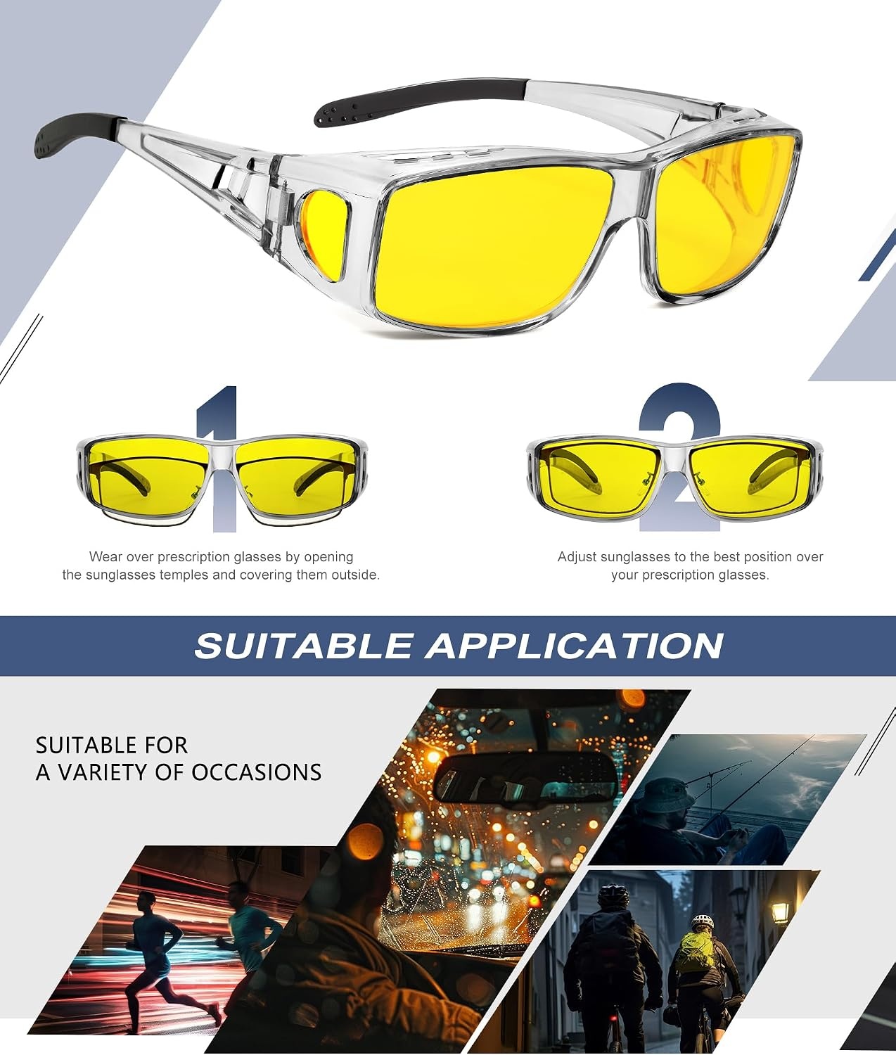 image:imageKALIYADI NightVisionGlasses FitOverGlasses WrapAround Glasses Anti Glare Night Driving Glasses for men women HD LensTransparent GreyNight Vision Matte BlackNight Vision Glossy BlackNight Vision