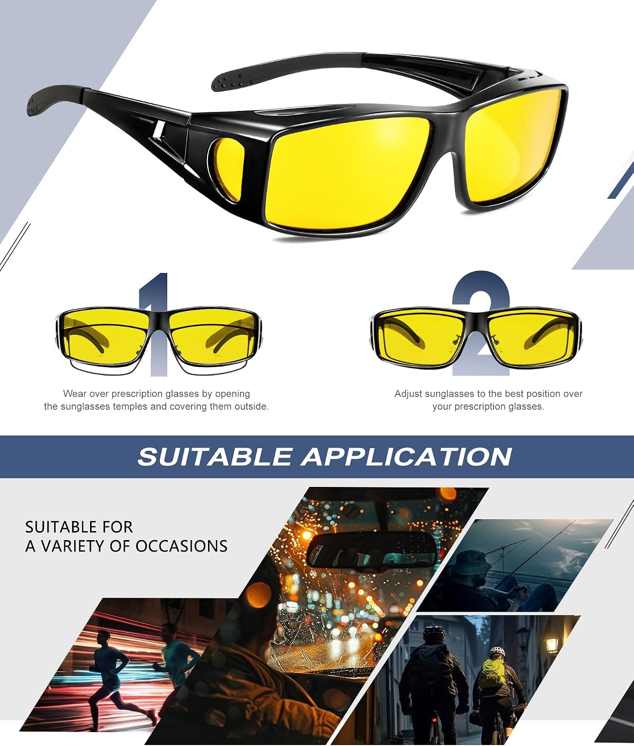 image:imageKALIYADI NightVisionGlasses FitOverGlasses WrapAround Glasses Anti Glare Night Driving Glasses for men women HD LensTransparent GreyNight Vision Matte BlackNight Vision Transparent BlueNight Vision