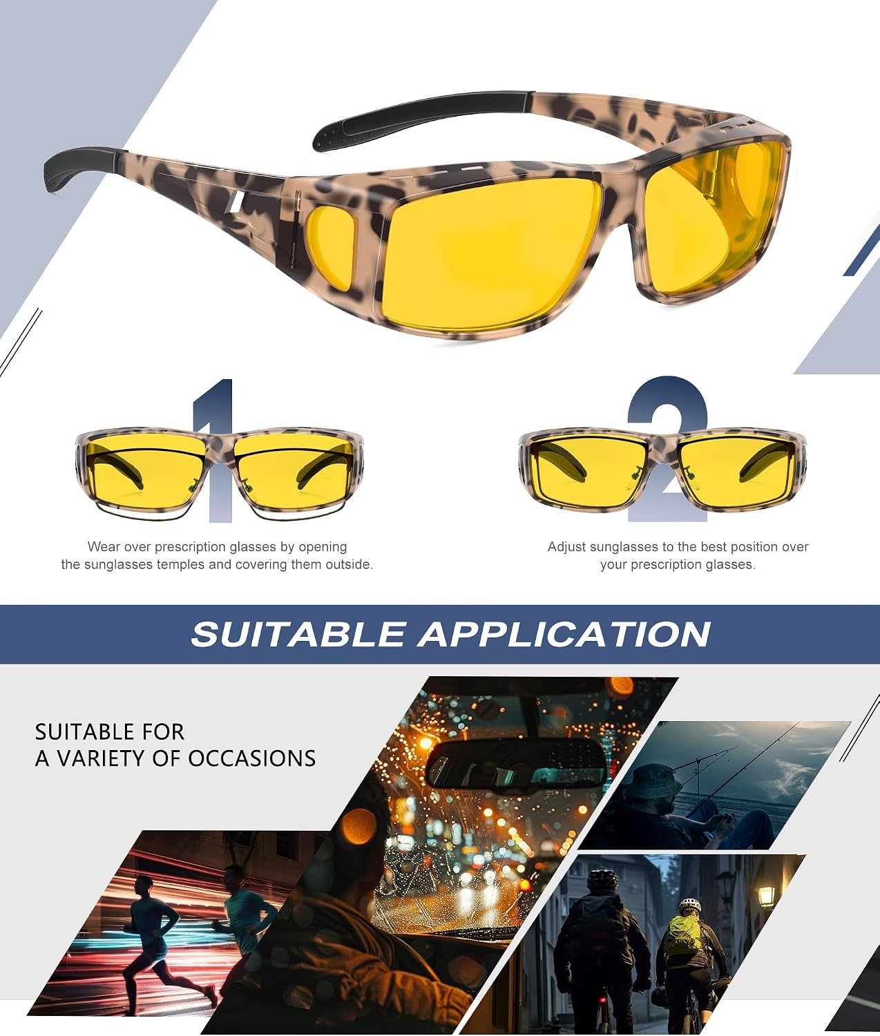 image:imageKALIYADI NightVisionGlasses FitOverGlasses WrapAround Glasses Anti Glare Night Driving Glasses for men women HD LensZ08matte TortoiseNight Vision
