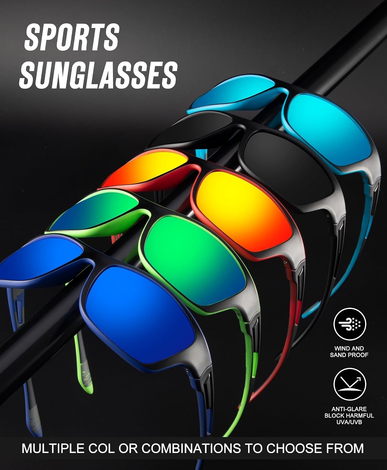 image:imageKALIYADI Polarized Sunglasses for Men Sports Sun Glasses for Driving Cycling Fishing with UV protectionIce BlueGreenRed