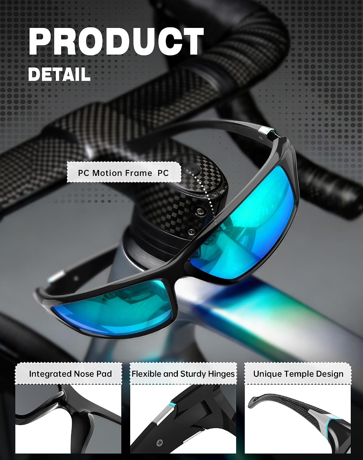 image:imageKALIYADI Sports Polarized Sunglasses Men UV400 Protection for Fishing Driving CyclingBlackBlack