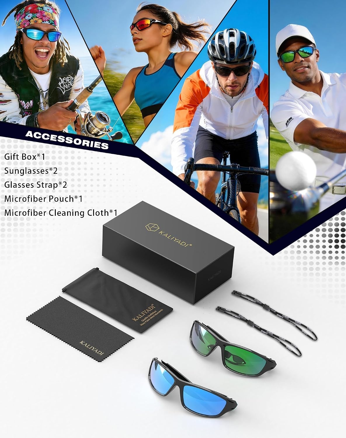 image:imageKALIYADI Sports Polarized Sunglasses Men UV400 Protection for Fishing Driving CyclingBlackBlack