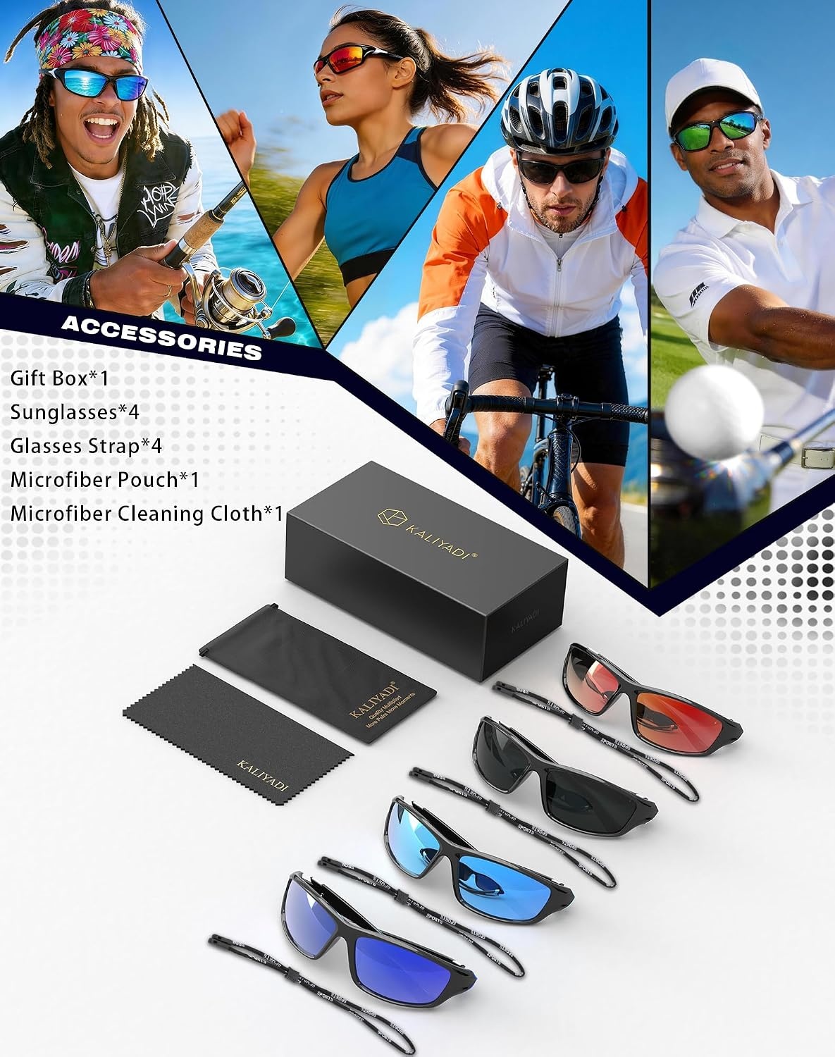 image:imageKALIYADI Sports Polarized Sunglasses Men UV400 Protection for Fishing Driving CyclingBlackBlueGreenRed