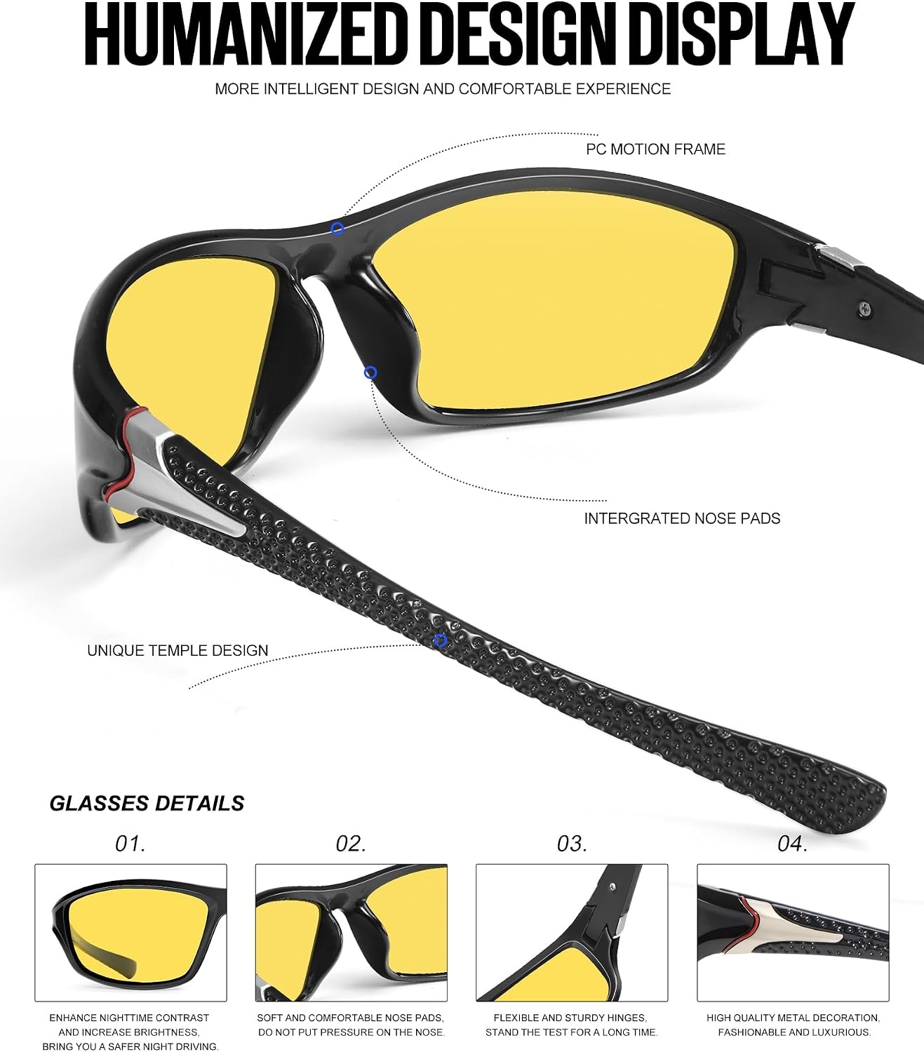 image:imageKALIYADI Sports Polarized Sunglasses Men UV400 Protection for Fishing Driving CyclingBlackYellowYellow
