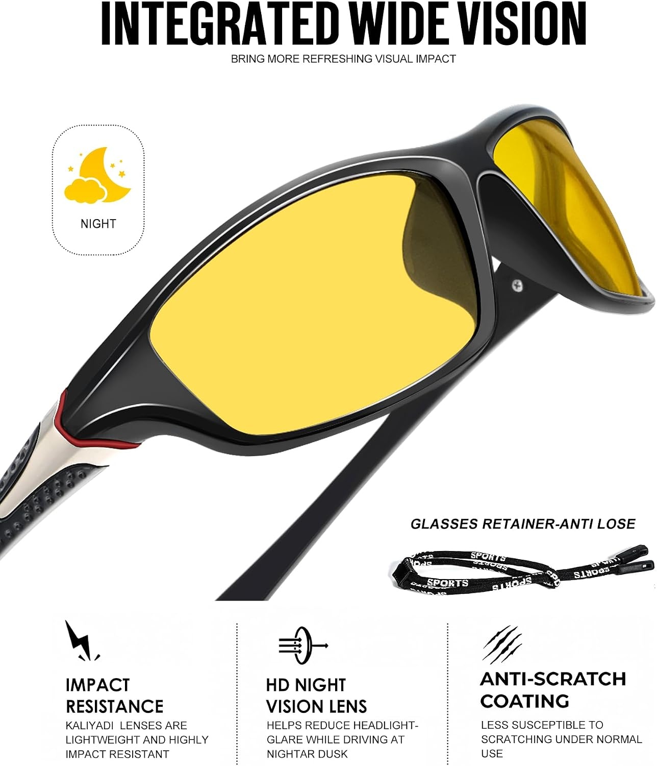 image:imageKALIYADI Sports Polarized Sunglasses Men UV400 Protection for Fishing Driving CyclingBlackYellowYellow