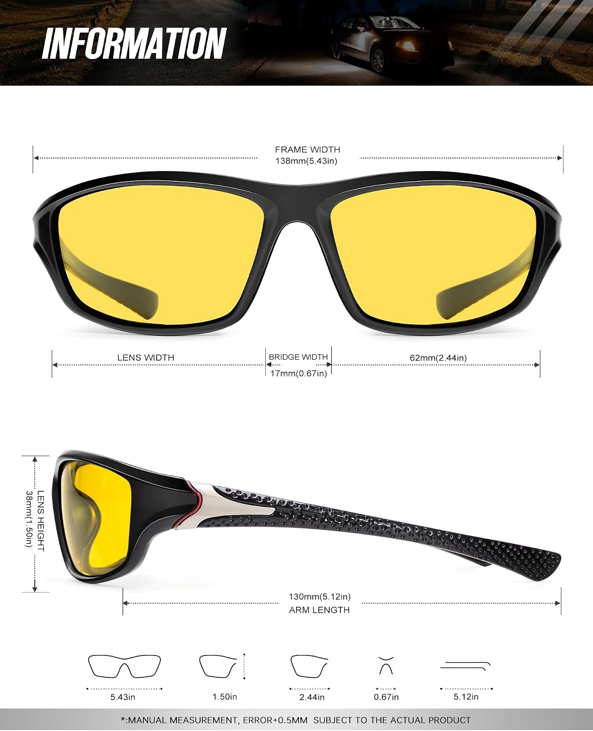 image:imageKALIYADI Sports Polarized Sunglasses Men UV400 Protection for Fishing Driving CyclingBlackYellowYellow