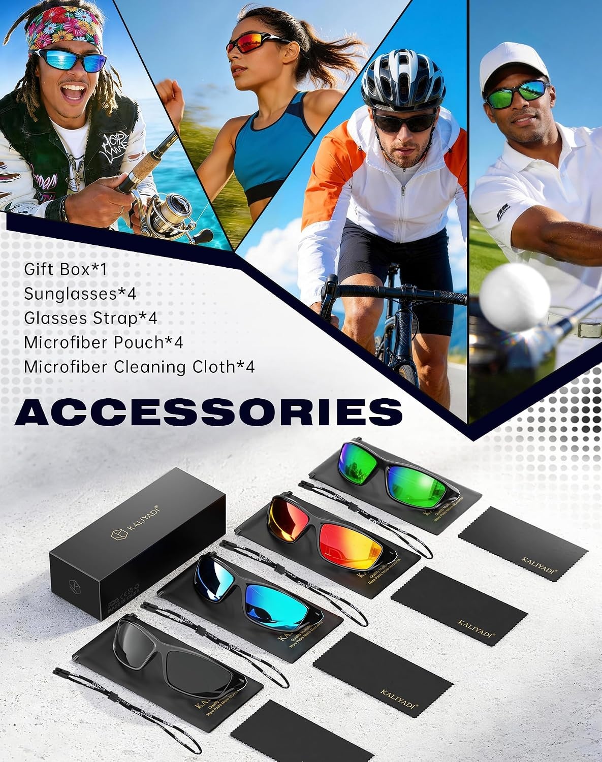 image:imageKALIYADI Sports Polarized Sunglasses Men UV400 Protection for Fishing Driving CyclingBlueBlackGreenRed
