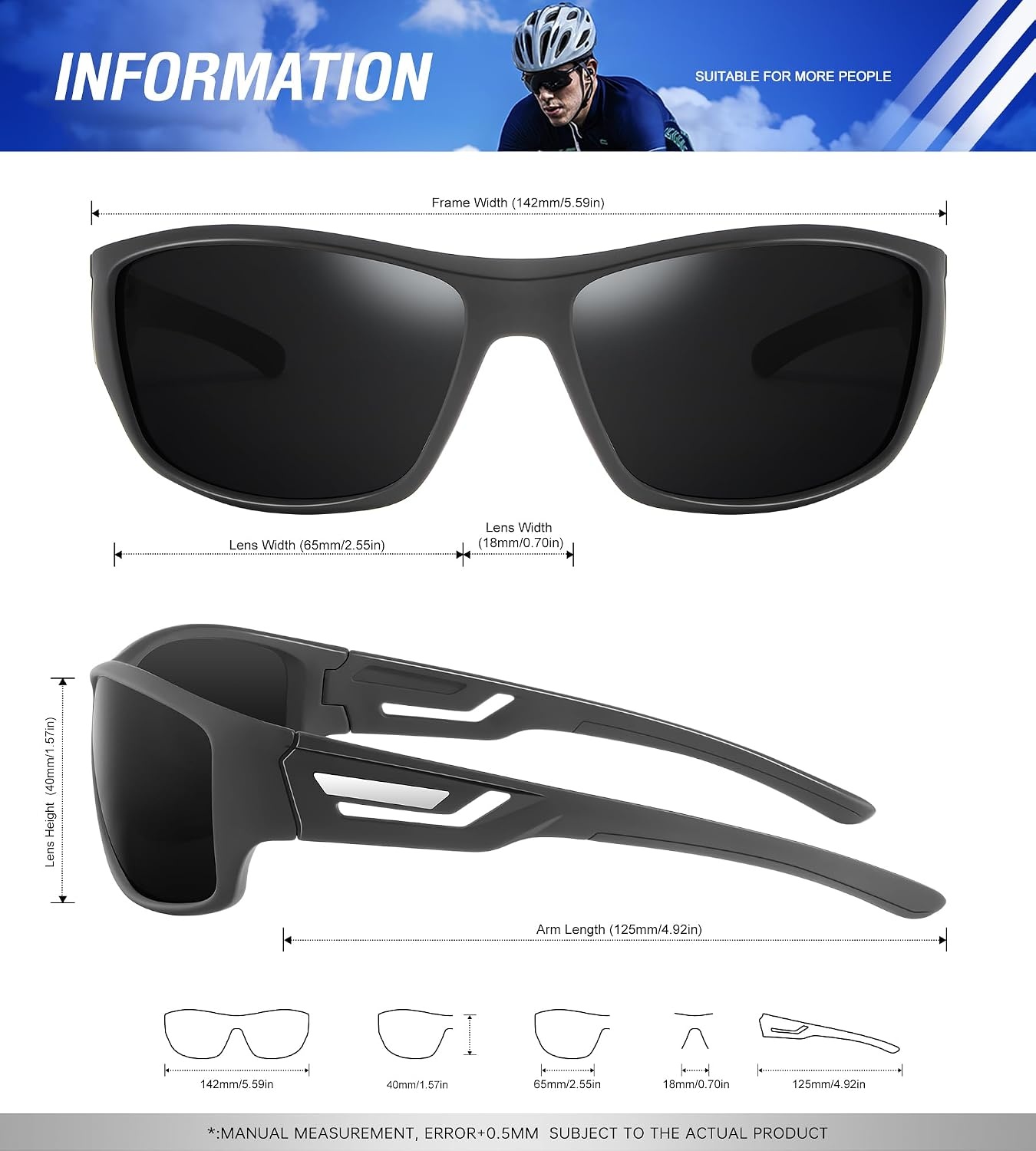 image:imageKALIYADI SunglassesMen Polarized Sports Sunglasses Mens Sunglasses Polarized UV Protection Driving Running Cycling OutdoorA02blackIce BlueRed