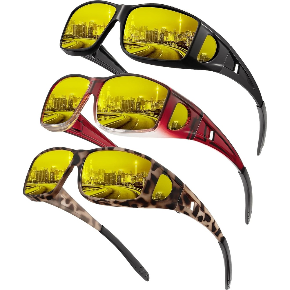 image:imageKALIYADI NightVisionGlasses FitOverGlasses WrapAround Glasses Anti Glare Night Driving Glasses for men women HD LensGlossy BlackNight Vision Wine Red GradientNight Vision Matte TortoiseNight Vision