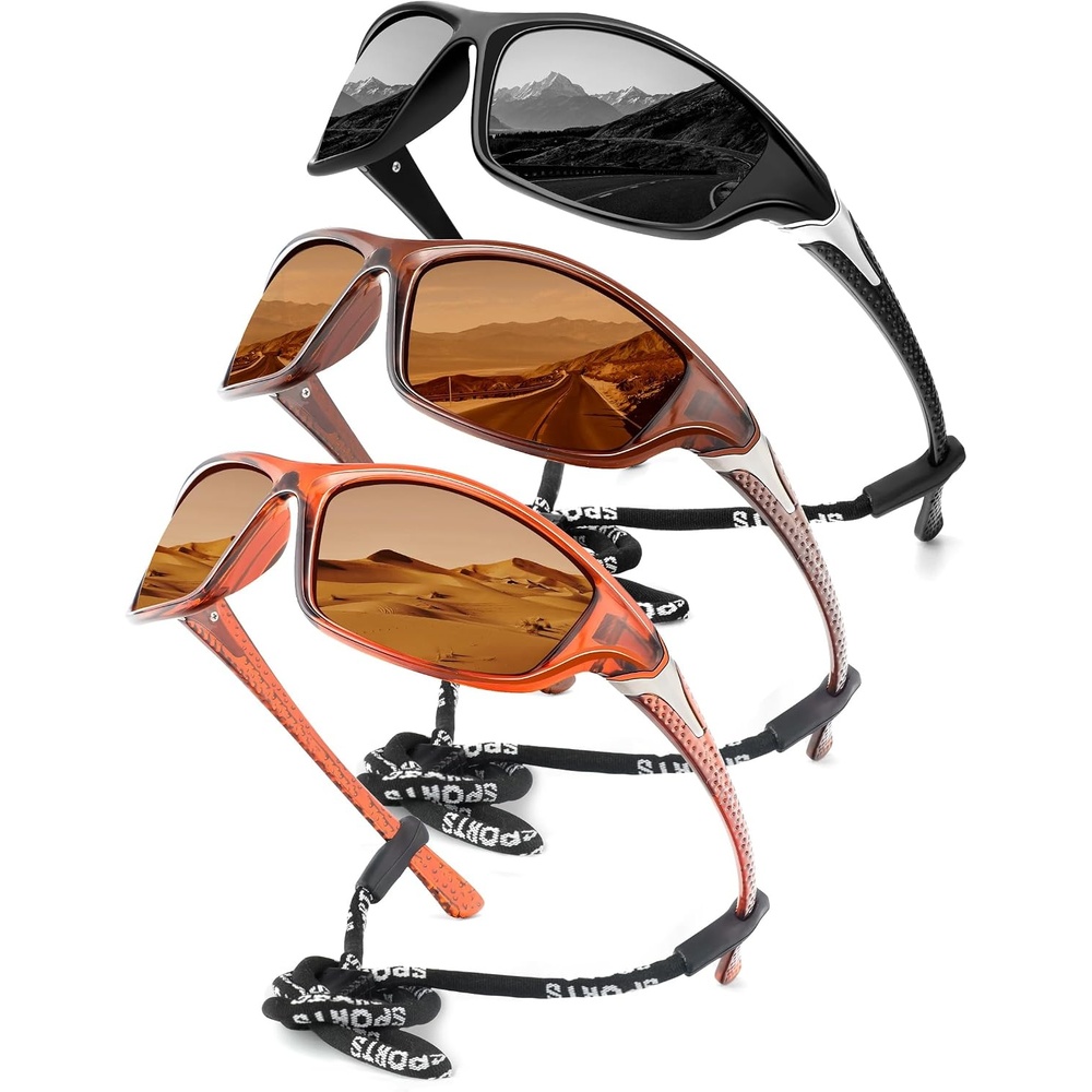 image:imageKALIYADI Sports Polarized Sunglasses Men UV400 Protection for Fishing Driving CyclingBlackBrownBrown