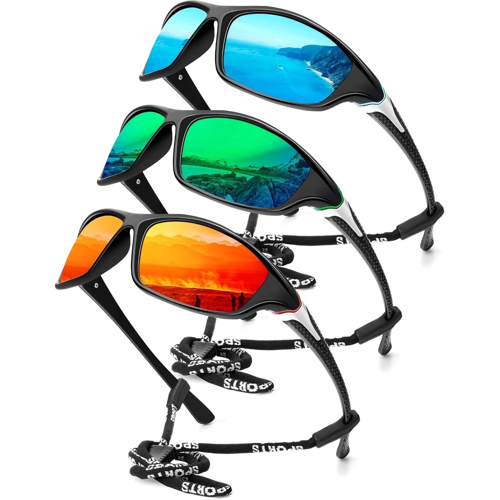 image:imageKALIYADI Sports Polarized Sunglasses Men UV400 Protection for Fishing Driving CyclingBlueGreenRed