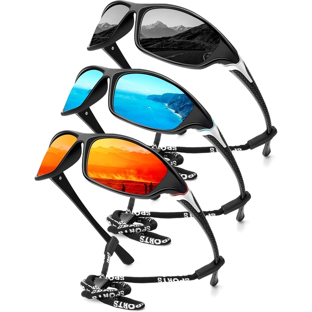 image:imageKALIYADI Sports Polarized Sunglasses Men UV400 Protection for Fishing Driving CyclingOrangeBlackBlue