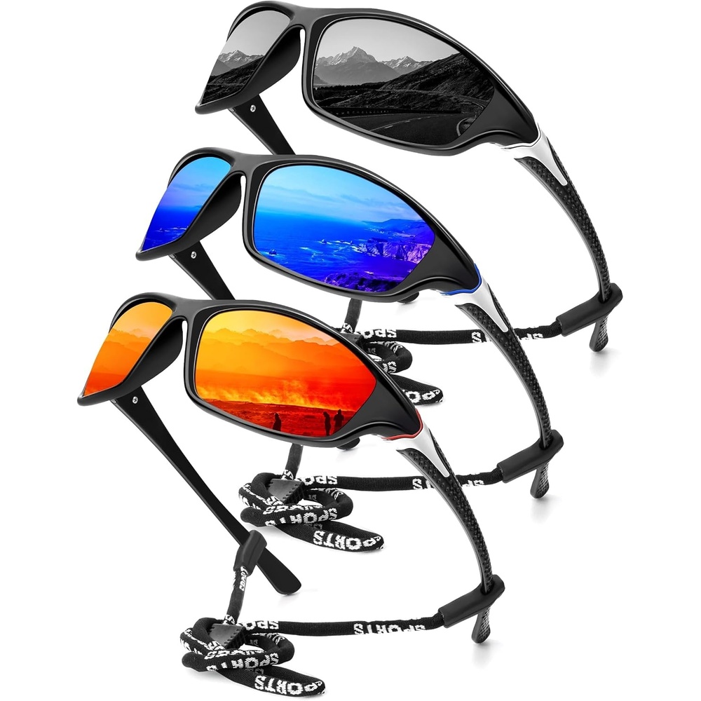 image:imageKALIYADI Sports Polarized Sunglasses Men UV400 Protection for Fishing Driving CyclingRedBlueBlack