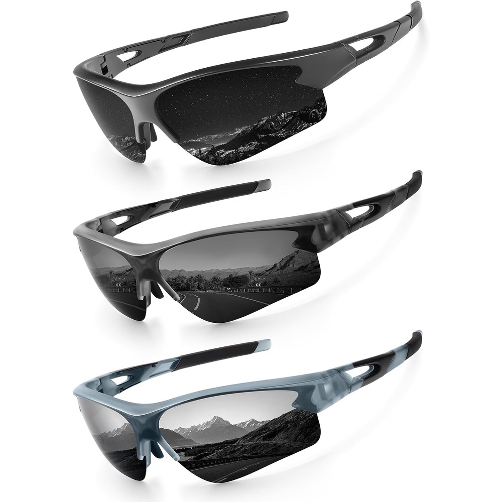 image:imageKALIYADI Sports Sunglasses for Men Polarized Sun Glasses for Men Women Youth Baseball Softball with UV Protection3 Packs Matt BlackMatt Transparent GreyMatt Transparent Grey Green