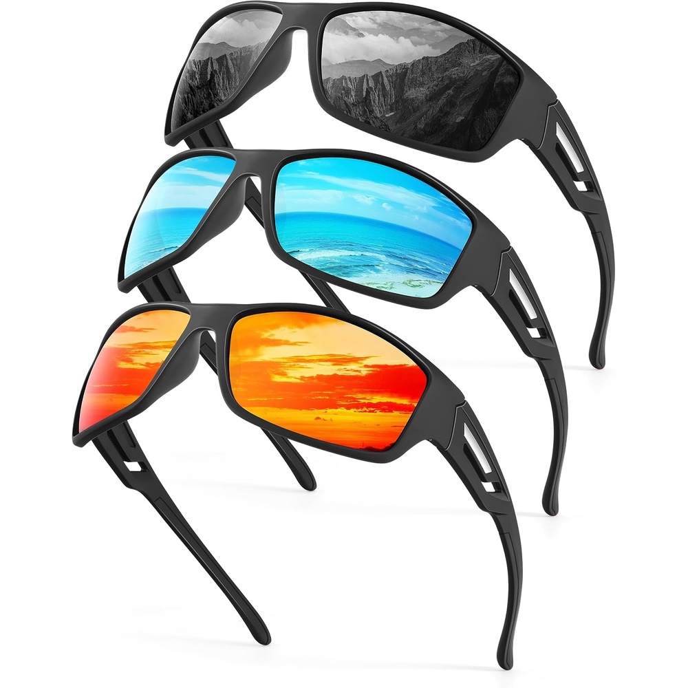 image:imageKALIYADI SunglassesMen Polarized Sports Sunglasses Mens Sunglasses Polarized UV Protection Driving Running Cycling OutdoorA02blackIce BlueRed