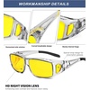 KALIYADI Night-Vision-Glasses Fit-Over-Glasses Wrap-Around Glasses: Anti Glare Night Driving Glasses for men women HD Lens(Transparent Grey/Night Vision + Matte Black/Night Vision + Glossy Black/Night Vision)