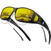 KALIYADI Night-Vision-Glasses Fit-Over-Glasses Wrap-Around Glasses: Anti Glare Night Driving Glasses for men women HD Lens(Z02-matte Black/Night Vision)