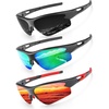 KALIYADI Sports Sunglasses for Men, Polarized Sun Glasses for Men Women Youth Baseball Softball with UV Protection((3 Packs) Black/Blue Green/Red)