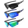 KALIYADI Sports Sunglasses for Men, Polarized Sun Glasses for Men Women Youth Baseball Softball with UV Protection((3 Packs) Black/Dark Blue/Blue Green)