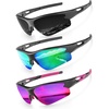 KALIYADI Sports Sunglasses for Men, Polarized Sun Glasses for Men Women Youth Baseball Softball with UV Protection((3 Packs) Black/Purplish Red/Blue Green)