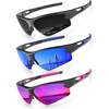 KALIYADI Sports Sunglasses for Men, Polarized Sun Glasses for Men Women Youth Baseball Softball with UV Protection((3 Packs) Black/Purplish Red/Dark Blue)
