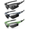 KALIYADI Sports Sunglasses for Men, Polarized Sun Glasses for Men Women Youth Baseball Softball with UV Protection((3 Packs) Glossy Black/Glossy Transparent Grey/Glossy Olive)