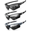 KALIYADI Sports Sunglasses for Men, Polarized Sun Glasses for Men Women Youth Baseball Softball with UV Protection((3 Packs) Glossy Black/Glossy Transparent Grey/Glossy Transparent Grey Green)
