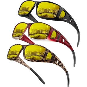 KALIYADI Night-Vision-Glasses Fit-Over-Glasses Wrap-Around Glasses: Anti Glare Night Driving Glasses for men women HD Lens(Glossy Black/Night Vision + Wine Red Gradient/Night Vision + Matte Tortoise/Night Vision)