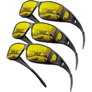 KALIYADI Night-Vision-Glasses Fit-Over-Glasses Wrap-Around Glasses: Anti Glare Night Driving Glasses for men women HD Lens(Matte Black/Night Vision + Matte Black/Night Vision + Matte Black/Night Vision)