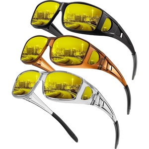KALIYADI Night-Vision-Glasses Fit-Over-Glasses Wrap-Around Glasses: Anti Glare Night Driving Glasses for men women HD Lens(Transparent Grey/Night Vision + Glossy Black/Night Vision + Transparent Brown/Night Vision)