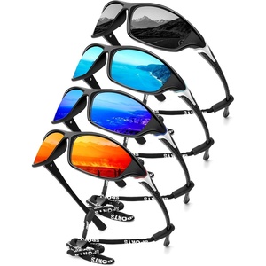 KALIYADI Sports Polarized Sunglasses Men UV400 Protection for Fishing Driving Cycling(Black/Blue/Blue/Red)
