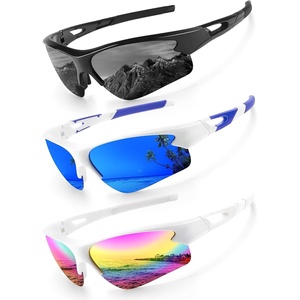 KALIYADI Sports Sunglasses for Men, Polarized Sun Glasses for Men Women Youth Baseball Softball with UV Protection((3 Packs) Black/White & Dark Blue/White & Rainbow)