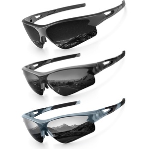 KALIYADI Sports Sunglasses for Men, Polarized Sun Glasses for Men Women Youth Baseball Softball with UV Protection((3 Packs) Matt Black/Matt Transparent Grey/Matt Transparent Grey Green)